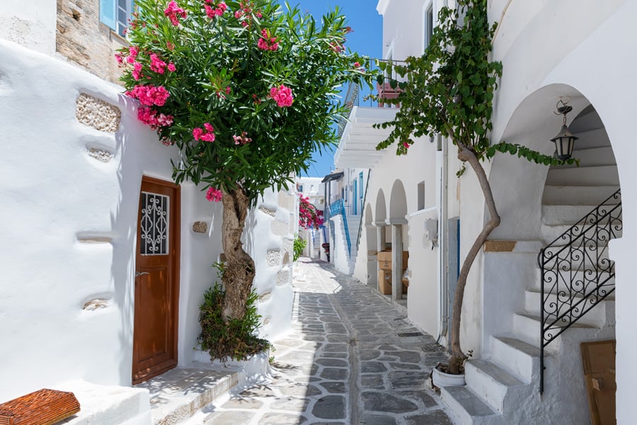 Hvidkalkede huse på Paros, Grækenland